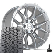 Set(4) 20x9 DF18B Gloss Silver Machined - 6x139.7 +18ET with 275/55r20 Sailun TerraMax AT2 Tires &amp; TPMS