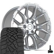 Set(4) 20x9 DF18B Gloss Silver Machined - 6x139.7 +18ET with 275/55r20 Sailun TerraMax RT Tires &amp; TPMS