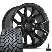 Set(4) 20x9 DF18C Gloss Black - 6x135 +18ET with 275/55r20 TBB TS-37 AT Tires &amp; TPMS