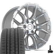 Set(4) 20x9 DF18C Gloss Silver Machined - 6x135 +18ET with 275/55r20 Bridgestone Dueler Alenza HL Plus Tires &amp; TPMS