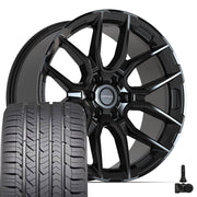 Set(4) 22x9 DF18C Gloss Black - 6x135 +18ET with 285/45r22 Goodyear Eagle Sport Tires &amp; TPMS