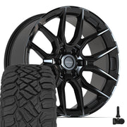 Set(4) 22x9 DF18C Gloss Black - 6x135 +18ET with 285/45r22 Sailun TerraMax RT Tires &amp; TPMS