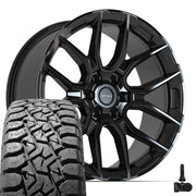 Set(4) 22x9 DF18C Gloss Black - 6x135 +18ET with 33x12.50r22 TBB TS-57 RT Tires &amp; TPMS