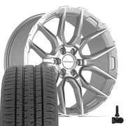 Set(4) 22x9 DF18C Gloss Silver Machined - 6x135 +18ET with 285/45r22 Bridgestone Dueler Alenza HL Tires &amp; TPMS