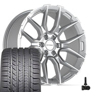Set(4) 22x9 DF18C Gloss Silver Machined - 6x135 +18ET with 285/45r22 Goodyear Eagle Sport Tires &amp; TPMS