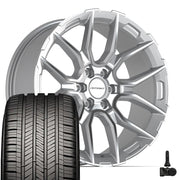 Set(4) 22x9 DF18C Gloss Silver Machined - 6x135 +18ET with 285/45r22 Goodyear Eagle Touring Tires &amp; TPMS