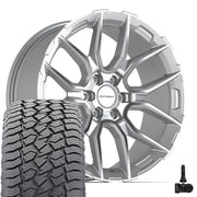 Set(4) 22x9 DF18C Gloss Silver Machined - 6x135 +18ET with 285/45r22 Sailun TerraMax AT2 Tires &amp; TPMS