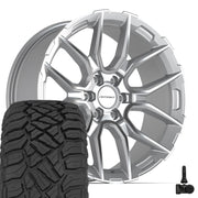 22" DEFIANT Wheels fit Ford F-150 - DF18C Gloss Silver Machined 22x9, Sailun Tires &amp; TPMS Set