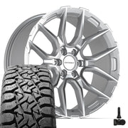 Set(4) 22x9 DF18C Gloss Silver Machined - 6x135 +18ET with 33x12.50r22 TBB TS-57 RT Tires &amp; TPMS